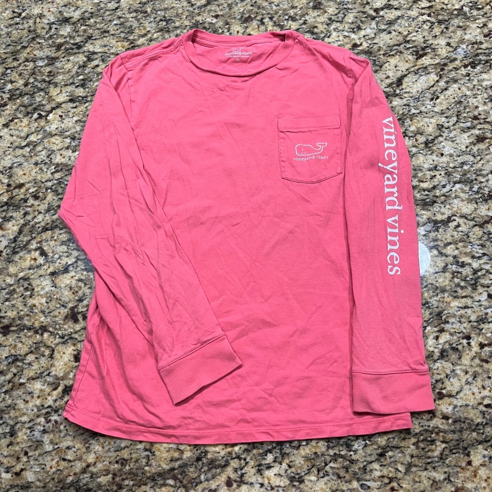 Vineyard Vines Kids Pink Long Sleeve Whale Pocket T-Shirt Size L 16 Cotton